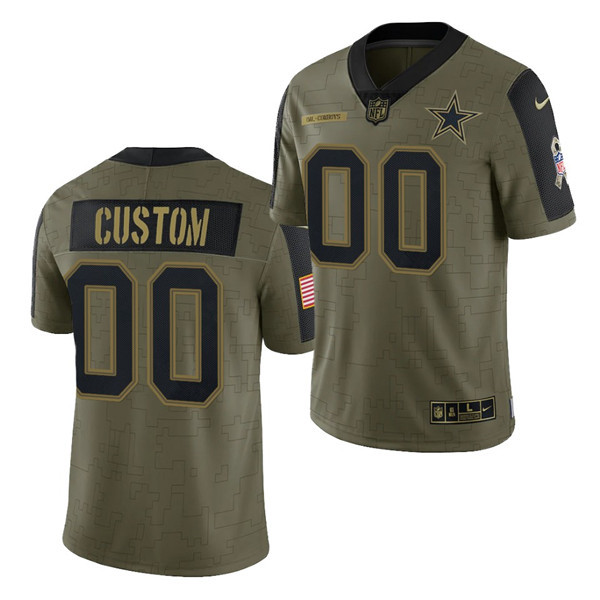 Men's Dallas Cowboys Customized 2021 Olive Salute To Service Limited Stitched Jersey